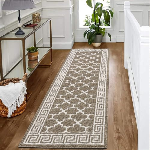 SHACOS Non Slip Brown Hallway Runner Mat, Washable Entrance Runner Mat for Kitchen, Entryway, Narrow 60x180 cm