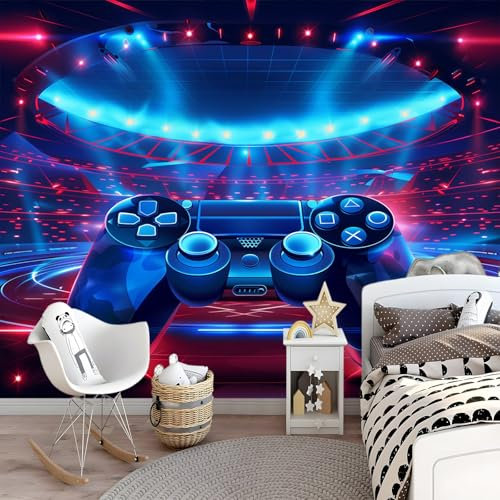 Fototapete Vlies 300 x 210 cm - Fototapete Tech Gaming-Controller Schlafzimmer Wohnzimmer Vliestapete Wandtapete Fototapeten Bildtapete 3d Effekt Wand Dekoration - Blau