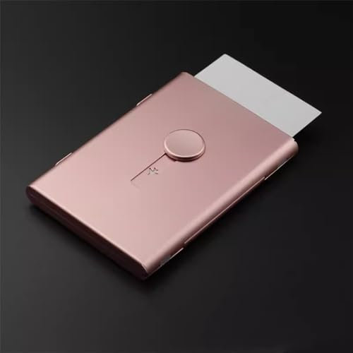 Porte-Cartes de Visite Porte-Cartes de Visite Automatique for Hommes, Porte-Cartes de Visite créatif en métal à Pousser, étui Portable for Cartes de Visite for Femmes(Pink)