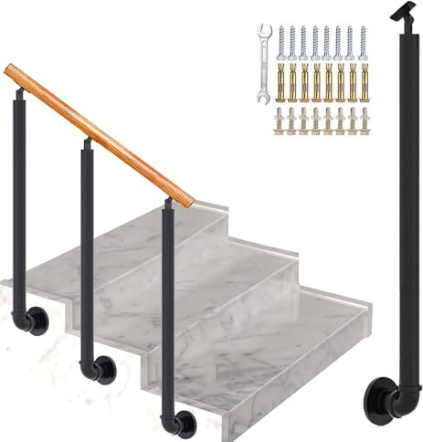 Colonne Balaustre Scale in Tubo di Ferro Industriale Nero Ringhiera con Staffe in Ferro Battuto (Angolo Regolabile da 0° a 270°) e Viti Metalliche, Maniglione di Sicurezza per Ringhiere per Scale(70cm