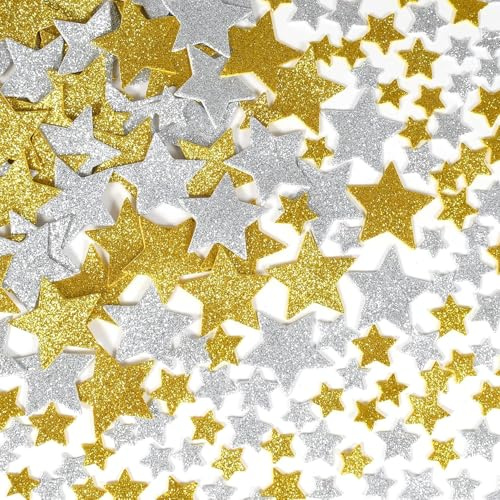 QZKJQDD 100 Stück Sterne Moosgummi Glitzer, Gold und Silber Glitzer Aufkleber, Selbstklebende, goldene Sternaufkleber, Stern-Schaumaufkleber, Sternaufkleber, Glitzer Sternaufkleber, DIY-Basteln
