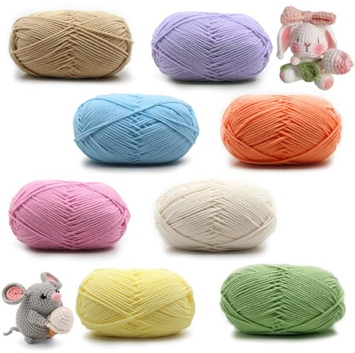 Häkelgarn, 8 Stück Chunky Häkelgarn für Anfänger, Wolle zum Häkeln, Enthält Milchbaumwollgarn, 50g Handstrickgarn, 8 Farben, für Anfänger Crochet Yarn für Häkeln Stricken und Handwerk