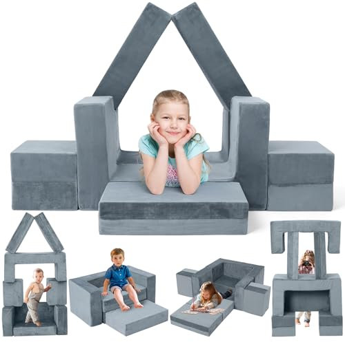 Gilire 2025 Neuestes Spielsofa | Spielsofa für Kinder | Kindersofa aus 7 Schaumstoff Bausteine, Flexibel Kombinierbare Kinder Couch Modulares Spielsofa zum Spielen, Kreativsein, Schlafen