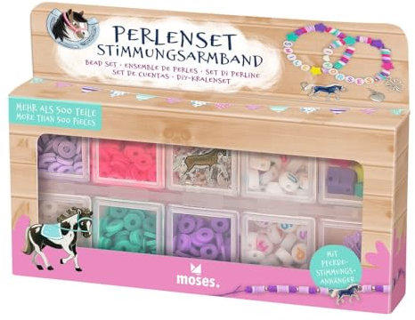 moses. Perlenset Stimmungsarmband Pferde – DIY-Schmuck-Bastelset mit 580 Perlen, Stimmungsanhänger und Zubehör, Geschenk für Kinder ab 5 Jahren, pink