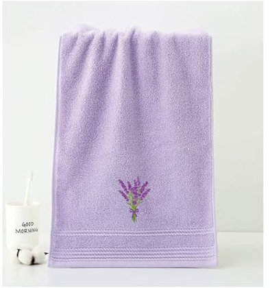 JarThenaAMCS 2 Lavendel-Handtücher, bestickt, violette Blume, Baumwolle, Badezimmer-Handtuch, Frühlingsblumen, weich, saugfähig, Geschirrtuch zum Trocknen, Reinigen, Kochen, 34 x 74 cm