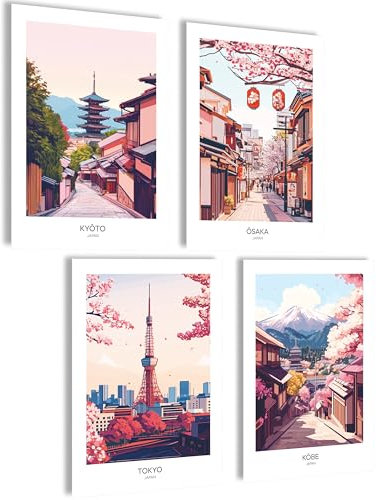mojoliving Japan Poster Japan Deko Japanische Deko Aesthetic Bilder Anime Japanische Bilder Anime Poster Bilder Wohnzimmer Japan Geschenk (Japan City Paintings)
