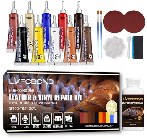 LIKFCBOND Lederreparatur Creme, Kunstleder Reparaturset, 10 Farben Leder Reparatur Set für Ledersofa, Autositze, Möbel, Mäntel, Lederjacke, Lederpflege (10 Farbe)