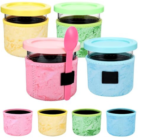 Hejo 4 Piezas Funda de Neopreno para Helado para Ninja CREAMi Deluxe NC301 NC300 NC299AMZ serie UK, Fundas Heladera Aisladas, Fundas Aislantes Reutilizables para Ninja Cream Deluxe (16OZ)