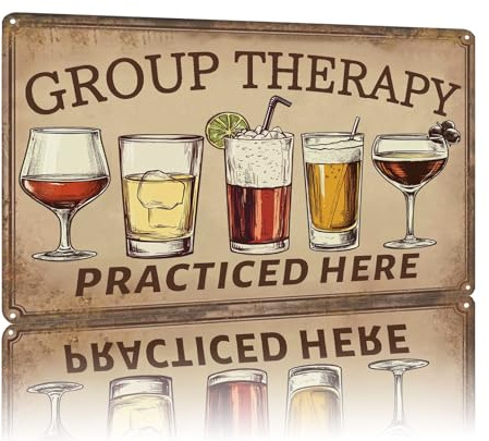 WIZYXQ Vintage Metal Sign Group Therapy Practiced Here Tin Sign Funny Walll Decor for Bar Kitchen Pubs Cafe Home Garage 12×8 Inch