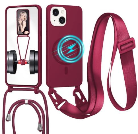 GoodcAcy Handykette Hülle für iPhone 13 Mini(5.4) mit Band Halsband Lanyard (abnehmbar) Handyhülle, Kordel zum Umhängen,Magnetisch Stoßfest Silikonhülle Wireless Charging kompatibel,rot