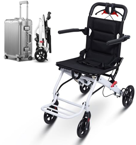 Leichter faltbarer Transportrollstuhl für Erwachsene, ultra-tragbarer 8,2 kg faltbarer Transportstuhl mit PU-Rädern, 360° Drehung & Sicherheitsgurt, kompaktes Design, Reiserollstuhl für Senioren