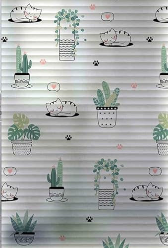 Vinilos para Cristales Hojas De Palma Gatos Vinilo Translucido para Ventanas Vinilo Adhesivo Cristal Privacidad para Dormitorio, Sala, Comedor, Cocina 90x120cm/1 Pcs