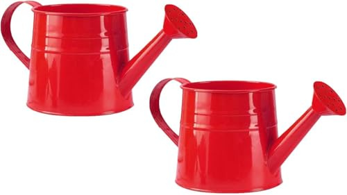 Gießkanne Klein Zimmerpflanzen 1L Kleine Gießkanne Metall Blumentopf Giesskanne Garten Balkon Watering Can Kieskanne Vintage Blumengießkanne Pflanzengießkanne Gartenwerkzeug (2PC/Rot)