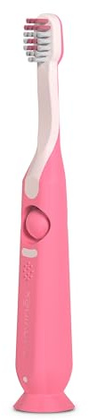 Suavinex, Cepillo de Dientes Infantil, para Bebés y Niños de 2 a 6 Años, Cerdas Suaves en Forma de Óvalo, Ideal Molares, Mango Ergonómico y Antideslizante, Ventosa en la Base, Raspador Lingual, Rosa
