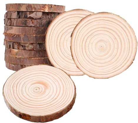 10pcs Natural Wood Slices for Crafts:14-15cm Unfinished Round Log Slices,1cm Thick No Hole Pine Wood Discs with Tree Bark, Rustic Log Wooden Circles for DIY Arts,Wedding,Christmas Ornaments Coasters