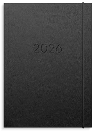 Burde Senator A5 Vega Schwarz, 2026 Terminkalender A5 – Kompakt & Elegant, Schul- & Geschäftsplaner, datiert, wöchentliches Tagebuch, fester Einband