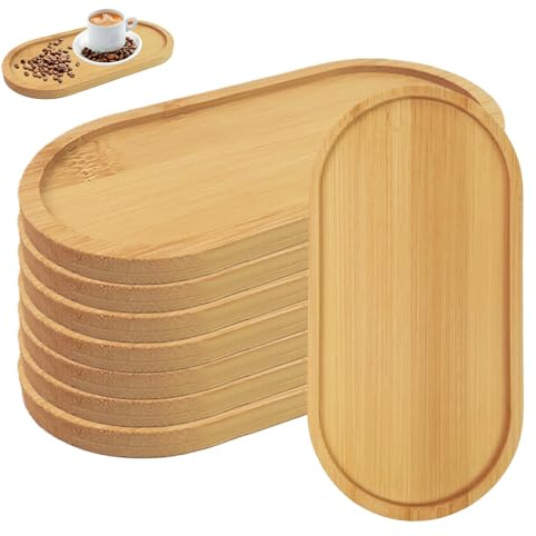 8 x Bambus Tablett Ovale, 19.5 x 9.5 x 1 cm Holztablett Klein Bambus Tablett Klein Bambusuntersetzer Holztablett Servierplatte Holz für Kuchen Urlaubssnacks Kaffee Brot Tee Handtücher & Duschzu