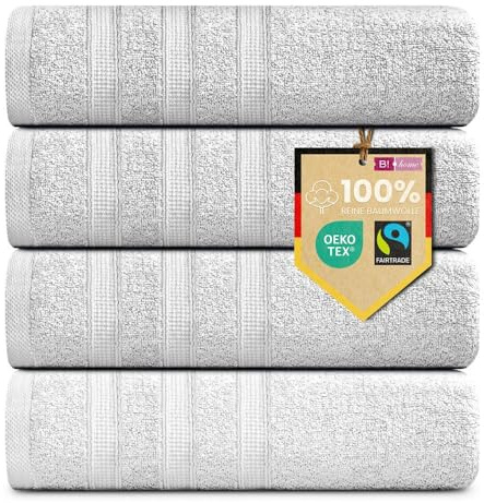 B!HOME 4er Set Premium Handtücher [100% Baumwolle] 50x100 cm, Weiss | Handtücher Weich, Saugstark & Pflegeleicht / Handtuch Perfekt für Bad, Gym & Reisen