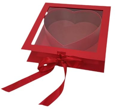 Kuntesetty Herzförmige Geschenkbox mit Panoramafenster, Romantische Präsentationsbox, Kreative Kartonbox für Blumen, Süßigkeiten, Pralinen, Geeignet, Rot