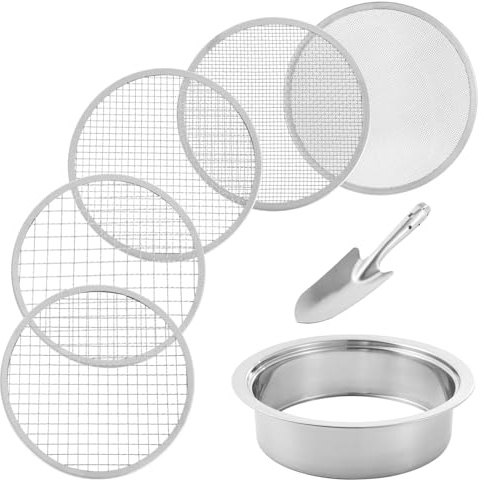 Erdsieb für den Garten: Hochwertiges Siebset aus Edelstahl, verstellbare Netzplatten in verschiedenen Größen, rostbeständiges Material, lange Lebensdauer, Werkzeug
