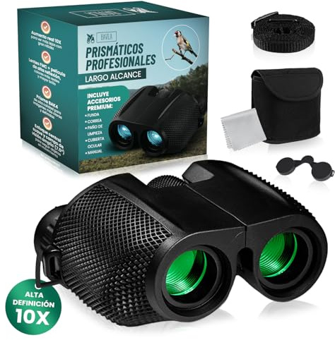 BAVILA - Prismaticos Largo Alcance - Prismaticos para Niños y Adultos - Binoculares Pequeños y Potentes 10x25 para Obsevacion para Caza, Aves - Prismas BAK-4 y Lentes FMC.