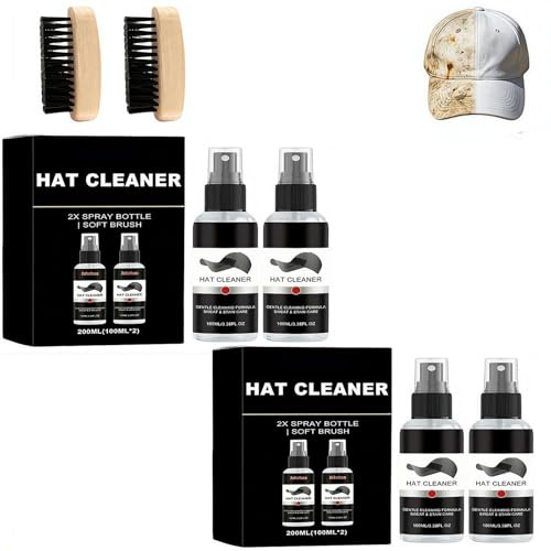Fgbetcv Hut-Reinigungsset für Baseballkappen, Fleckenentferner-Spray für Hüte, Kopfbedeckungsreiniger mit Bürste, Schweißfleckenentferner und Deordorizer, Mützenschutz für Baseballkappen, Snapbacks