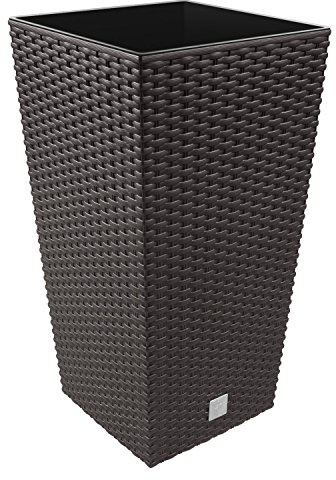 Carre Rato Square pot de fleur 91.5 L en plastique, rotin osier style, en umbra
