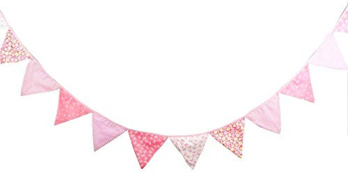 JZK 3.5m Rose Bruant de fête drapeau de triangle bannière en tissu drapeaux fanion de chaîne pour le baptême d'anniversaire de fille Baptême Communion chambre suspendue décoration
