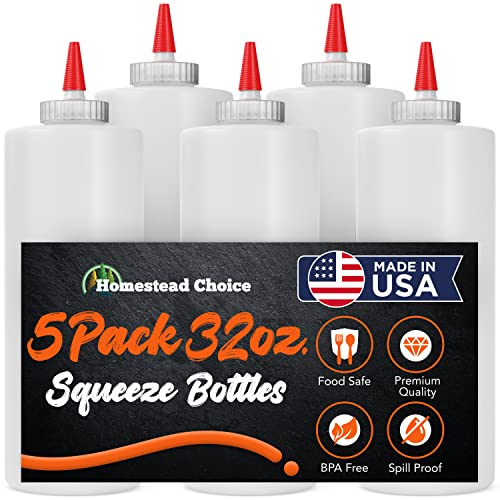 6-pack Plastic Squeeze Bottles for Sauces - 32oz Condiment Squeeze Bottles for Liquids - BPA Free Squirt Bottle with Cap - Ketchup, Syrup, Oil, Dressings, Honey & Arts and Crafts