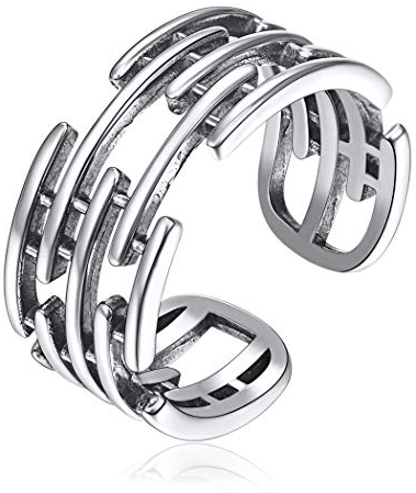 ChicSilver Breit Hip Pop Ringe Offener Ring 925 Sterling Silber Ring Linien Versetzter Ausschnitt Verstellbare Ring