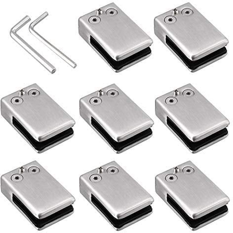 Proster 8pz Supporto per Vetro in Acciaio Inox Morsetti Ferma Vetro 11-12mm Forma Quadrata con 2 Chiavi Esagonali per Corrimano Scale Balaustra
