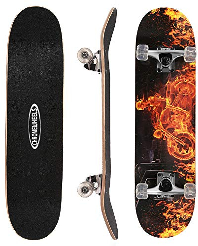 ChromeWheels 31 inch Skateboard Double Kick Skate Board Cruiser Longboard 8 Layer Maple Deck Skateboards for Kids and Beginners