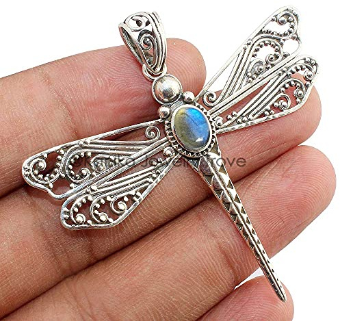Labradorit Libelle 925 Sterling Silber Anhänger, Silver Labradorite Gemstone Pendant for Woman Gift, Christmas Natural Handmade Girl, Unisex Pendant