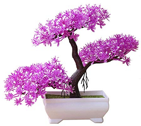 SuperglockT Künstliche Pflanzen Kunstbonsai Baum Mini Künstlicher Zeder Baum im Topf Kunststoff Zimmerpflanzen Deko für Hochzeit Büro Küche 26cm Hohe (Lotus-Farbe)