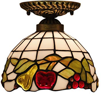 Tiffany-Art-Decken-Lampe Kreative Obst Bronze Buntglas Shade 8-Zoll-Erröten-Einfassung LED-Deckenleuchte Für Balkon Flur-Decke-1 Licht Leuchte