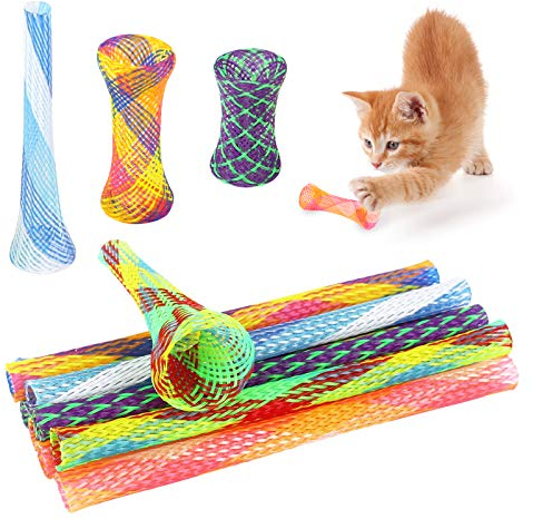 Fulushou 25 Pcs Interactive Colorful Cat Spring Toy Cat Spring Funny Nylon Spring for Cat Flexible Retractable Spring Tube Toy for Kitten Animal, Random Colours,Multicolored,13*1cm