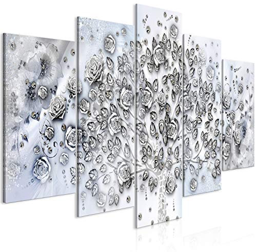 murando Quadro Albero 200x100 cm 5 pezzi Stampa su tela in TNT XXL Immagini moderni Murale Fotografia Grafica Decorazione da parete Rosen Fiori Giglio argento bianco Astratto b-A-0723-b-m