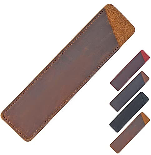 Aabellay Crazy Horse Leather Pen Case Holder Handmade Fountain Pen Pouch Protective Sleeve Cover for Ballpoint Pen Stylus Touch Pen – Brown