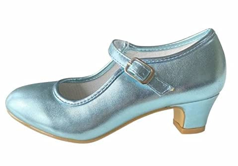 La Senorita ELSA Frozen Prinzessinnen Schuhe leicht Blau metallisch Spanische Flamenco Schuhe für Mädchen