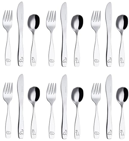 Exzact Couverts enfant en inox 18 Pièces: 6 x Fourchettes, 6 x Couteaux, 6 x Cuillères (Dinosaures x 18)