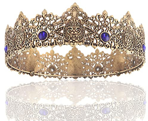 LEEMASING King Men Tiara Krone Imperial Mittelalter Stirnband Kristall Festzug für Hochzeit Halloween Messe Kostüm Geburtstag