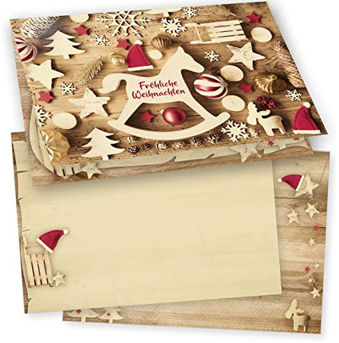 JULFEST Deutsches Produkt Weihnachtskarten 16er SET Klappkarten DIN A6 mit Umschlag Nostalgie nordisch vintage, nachhaltig umweltfreundlich Recycling
