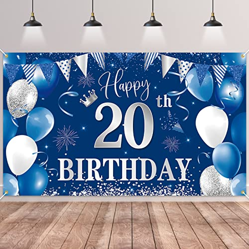20.Geburtstag Banner Blau,BTZO 20.Geburtstag Frauen,Deko 20 Geburtstag Mädchen,20 Geburtstag Hintergrund Banner für 20 Party Geburtstagsdeko