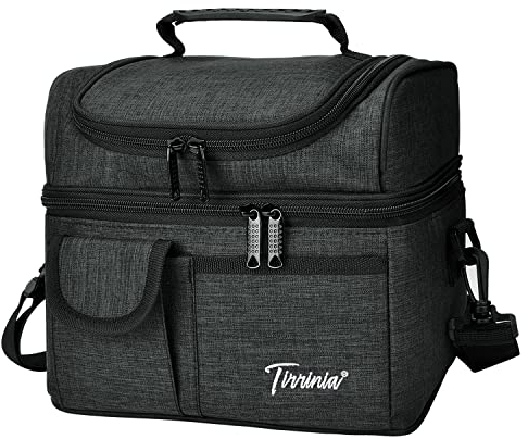 Kato Tirrinia Insulated Cool Bag Lunch Box for Men Women, Leak Proof Lunch Box with Compartment Adults Work with Shoulder Strap and Front Pocket,Charcoal