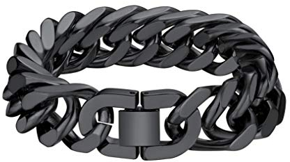 Bandmax Herren Armband Edelstahl Panzerarmband 17mm Schwarz Panzerkette Armbänder Männer Cuban Link Chain Bracelet Panzerarmreif Punk Schicke Armkette Armschmuck Modeschmuck für Papper