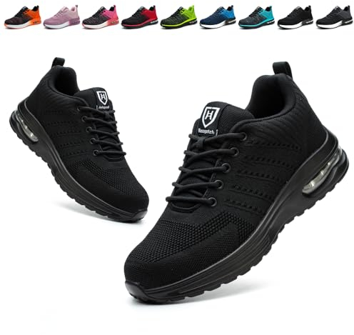 Bawalon Safety Shoes Trainers Men Womens Steel Toe Trainers, Lightweight Safety Shoes Breathable Work Trainers Black UK 10 (Lable Size 44)