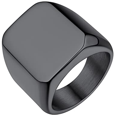 Bestyle Quadrat-ring Herren Siegelring Gravur Personalisiert Initialenring Mädchenring Hip Hop Ring Signetring Schwarz 70