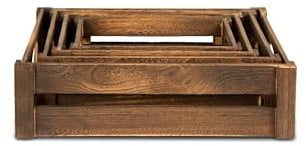 Wickerfield Shallow Wooden Storage Box With Handles Retail Display Tray Kitchen Storage Undershelve Box Bathroom Storage (XL, Brown)