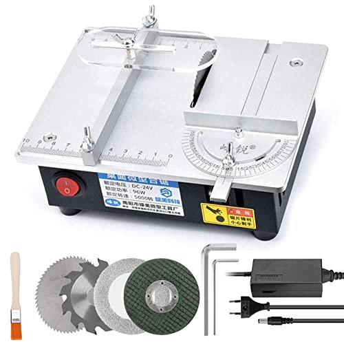 Mini Table Saw 96W Woodworking Circular Saw Portable Precision Small Bench Saw Electric Cutting Machine with 4 Blades for Handmade DIY Model Crafts Wood/Metal/Plastic Cutting