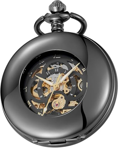 Tiong Vintage Taschenuhr Mechanische Steampunk Taschenuhr Skelett Römische Ziffern mit Kettenanhänger & Geschenkbox